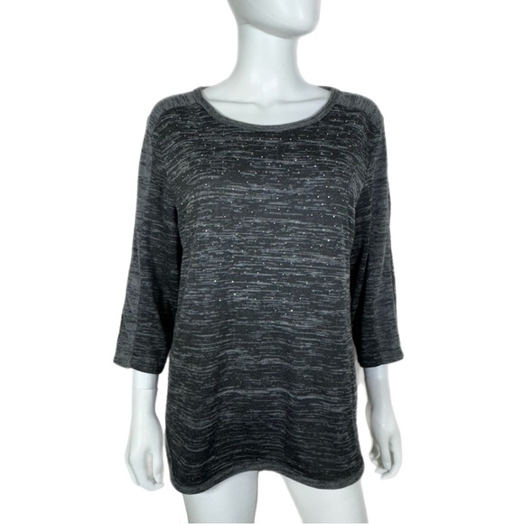 Rebecca Malone Variegated Knit Rhinestone 3/4 Sleeve Top - Picture 1 of 6